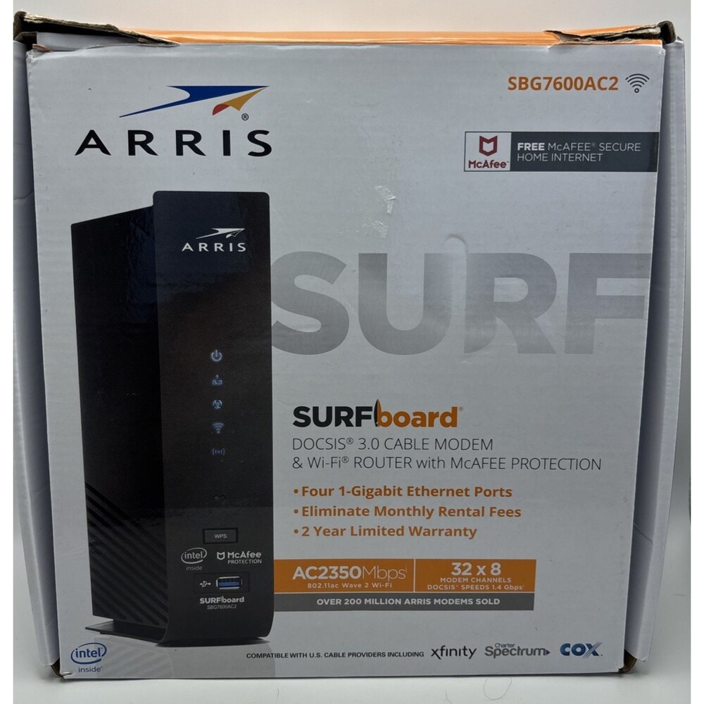 ARRIS SURFboard SBG7600AC2 32x8 DOCSIS 3.0 Cable Modem AC2350 Wi-Fi Router EUC